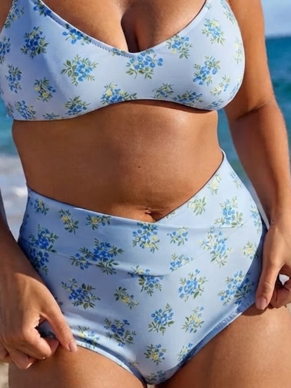 aerie Light Blue Floral High-Waist Bikini Bottom